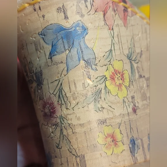 Boc Born 7 Concept Leather Yellow Slingback Floral Cork Wedge Flower Sandal - Picture 11 of 11